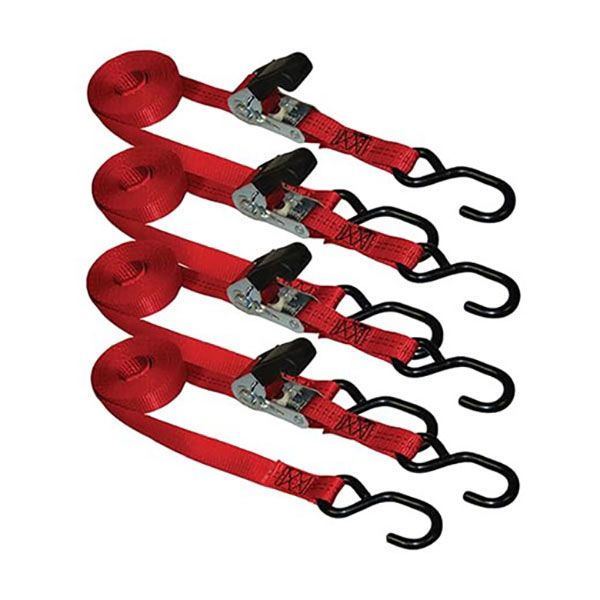1” x 15’ Commercial Grade S-Hook Ratchet Tie-Down, 4 Pack