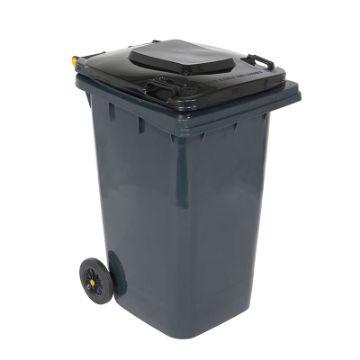 64-Gallon Gray HDPE Trash Can Front View - TH-64-GY 64-gallon gray HDPE trash can front view